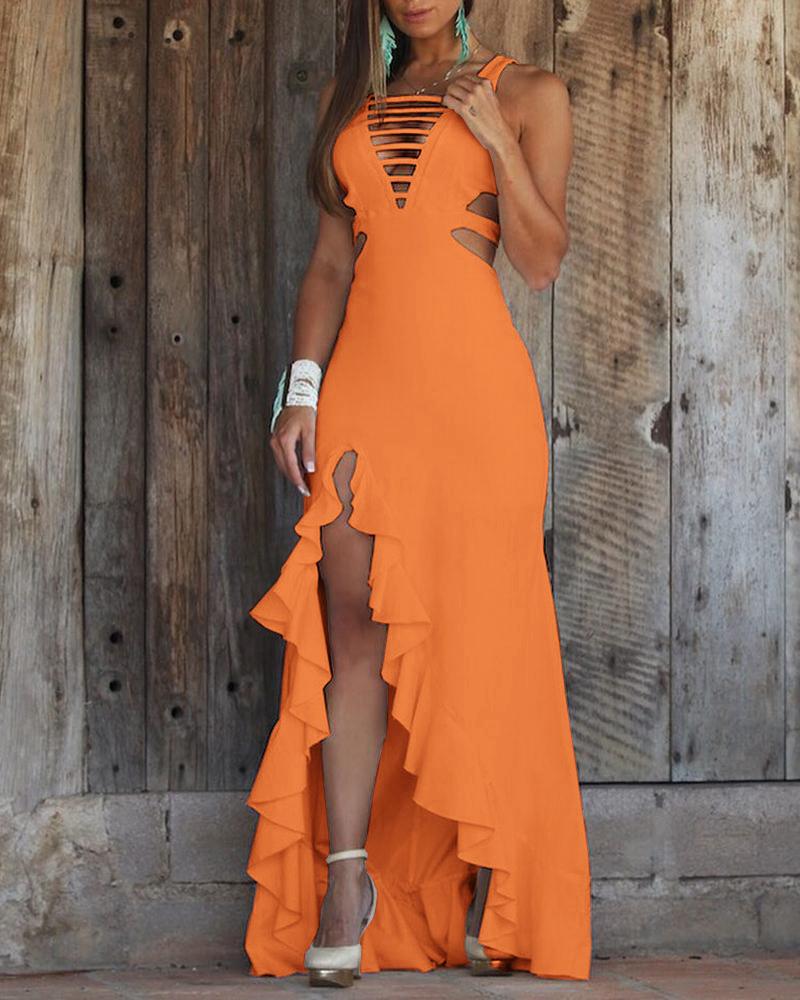 

Ladder Cut Out Irregular Ruffle Hem Dress, Orange