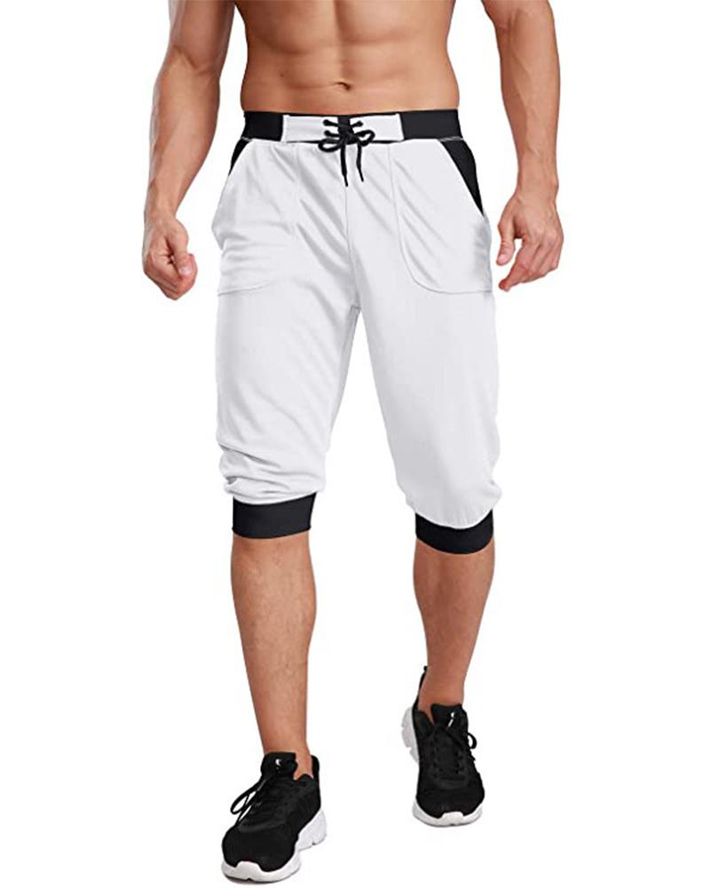 

Colorblock Drawstring Skinny Patchwork Shorts, White