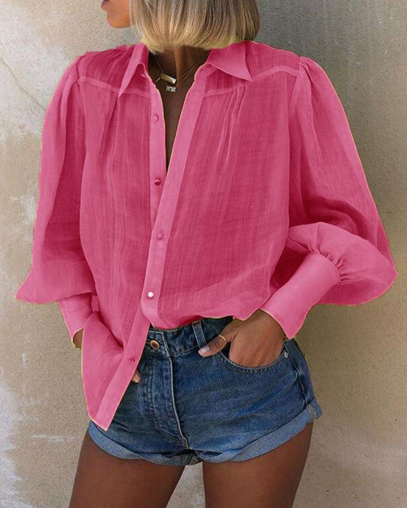 

Mutton Sleeve Button Detail Blouse, Pink