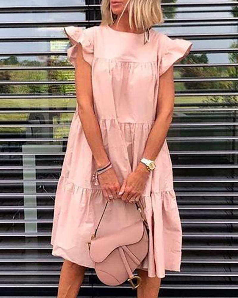 

Short Sleeve Ruffles Ruched Casual Dress, Pink