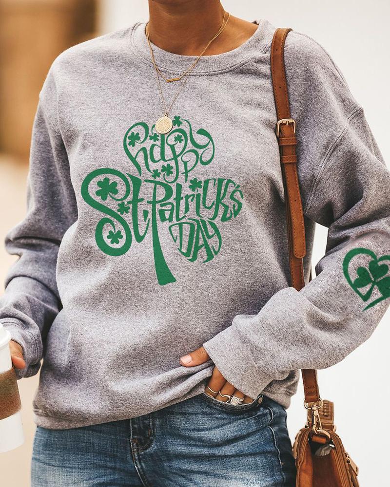 

Letter Clover Heart Print Long Sleeve Top, Style5