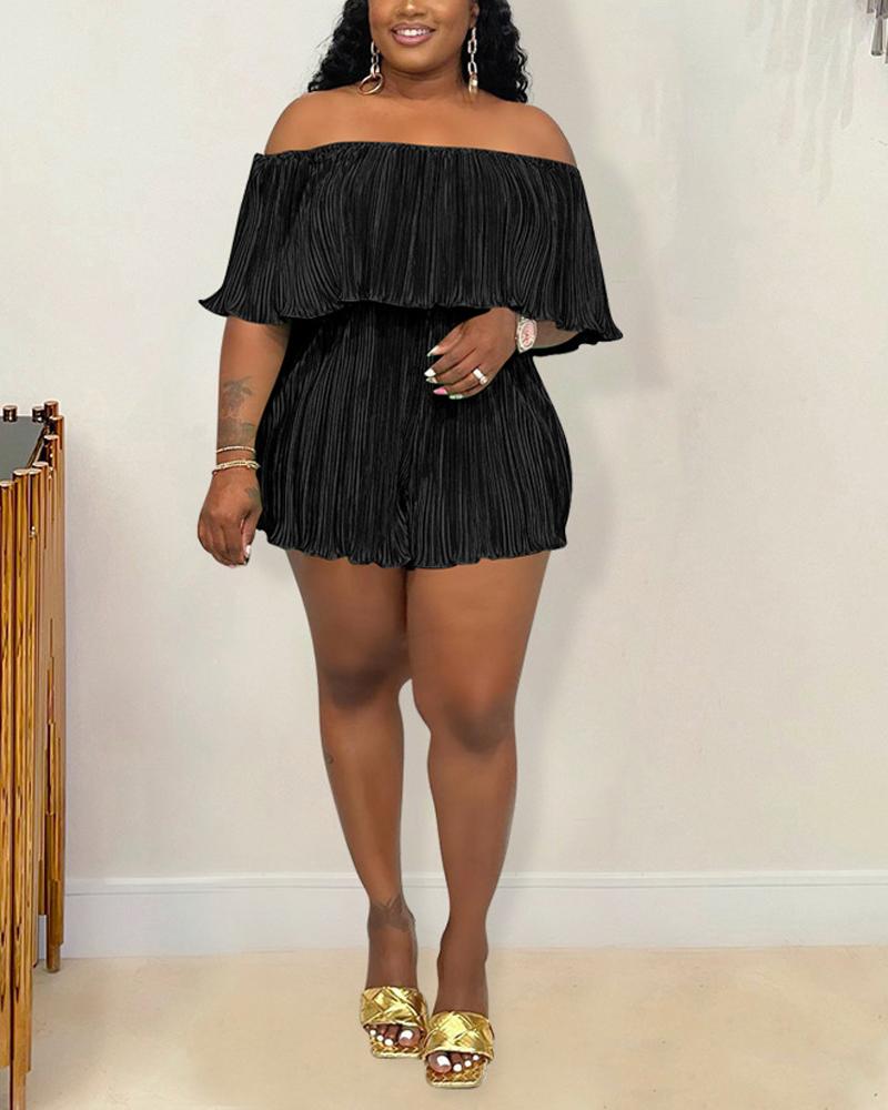 

Off Shoulder Half Sleeve Ruffles Romper, Black