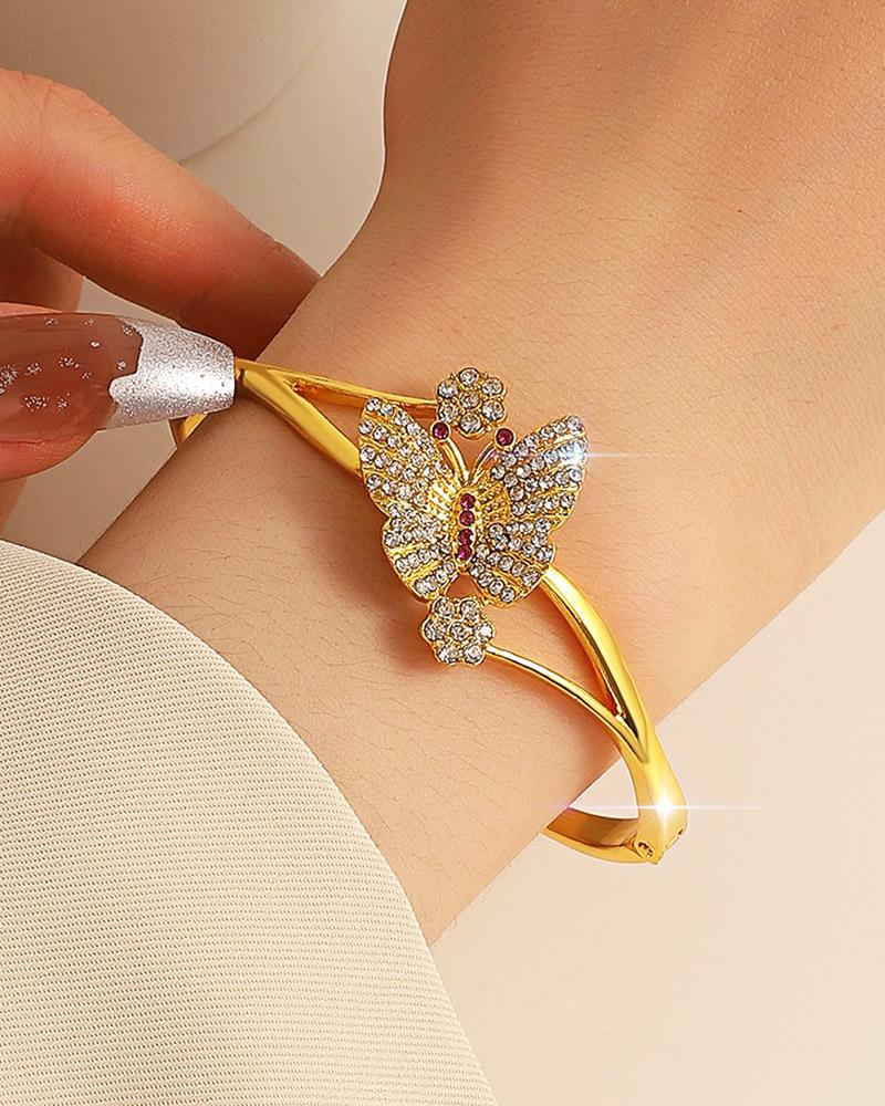 

1pc Rhinestone Butterfly Decor Bracelet, Gold