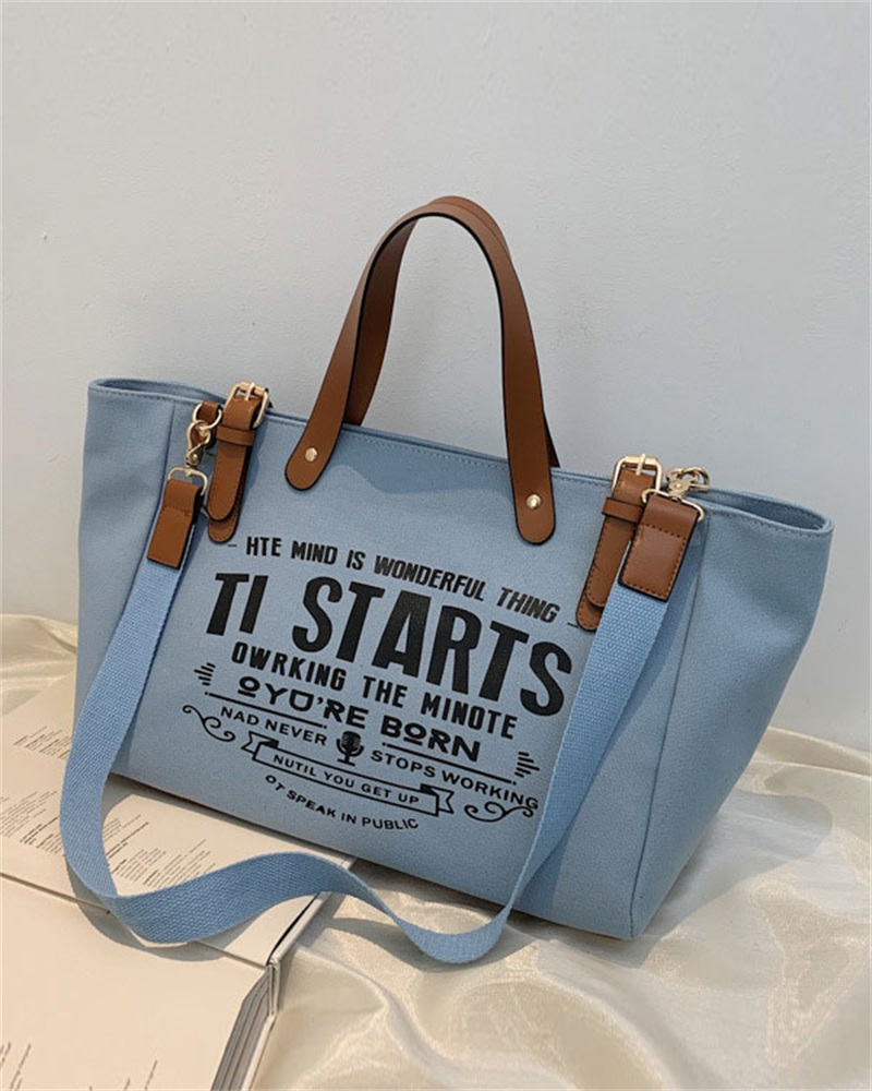 

Letter Print Large Capacity Tote Bag, Blue
