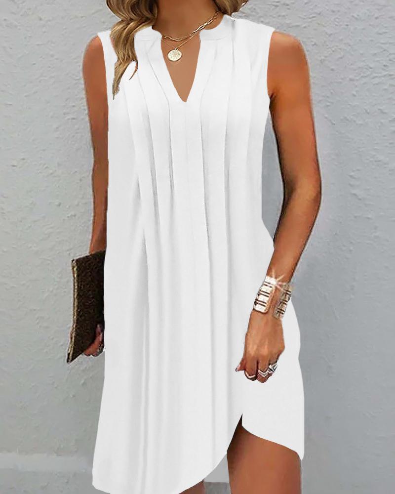 

Notch Neck Ruched Casual Dress, White