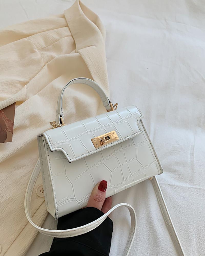 

Twist Lock Crocodile Crossbody Bag, White