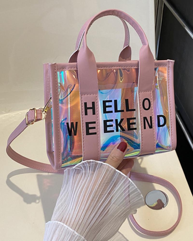 

Holographic Letter Large Capacity Top Handle Crossbody Tote Bag, Pink