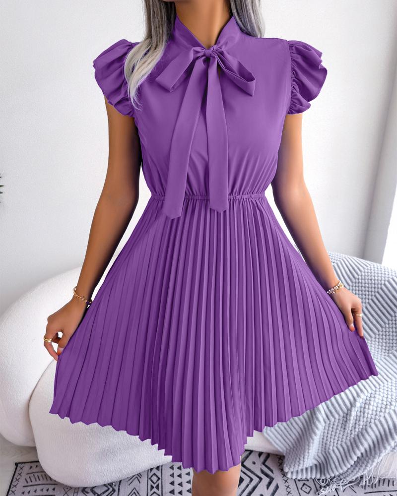 

Flutter Sleeve Pleated Work Dress, Purple