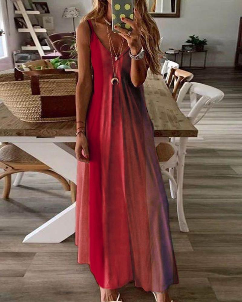 

Ombre Colorblock Sleeveless Maxi Dress, Red