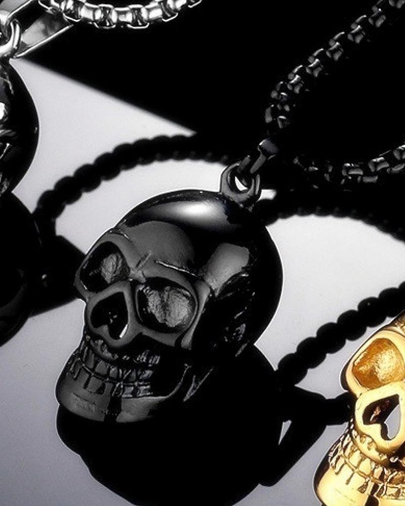 

1pc Halloween Gothic Skull Pendant Necklace, Black