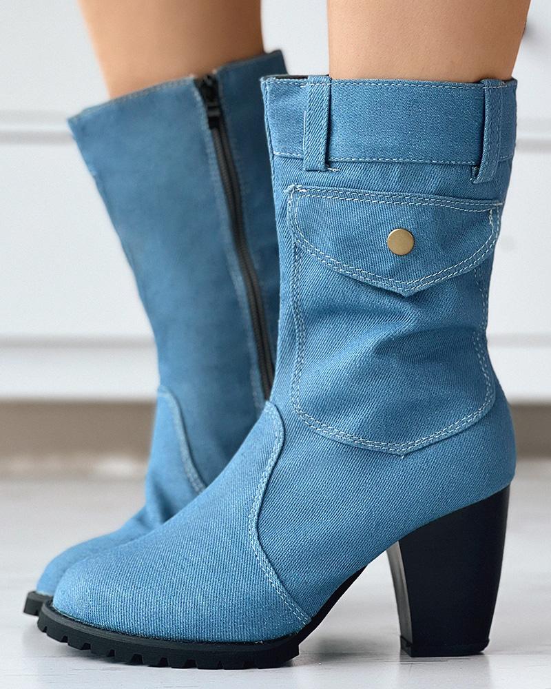 

Vintage Pocket Design Cowboy Boots, Light blue