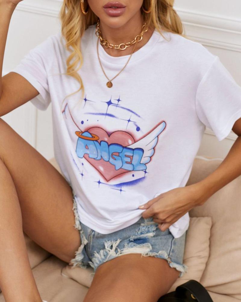 

Graphic Letter Print Short Sleeve T-Shirt, White