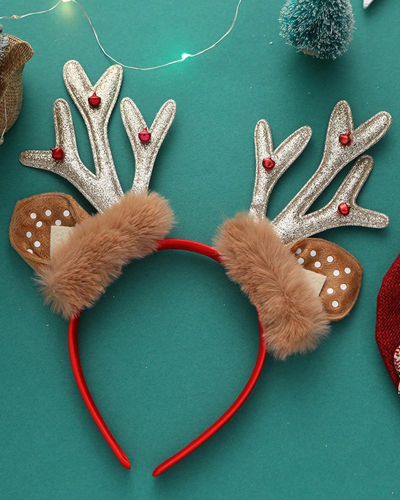 

1pc Christmas Fuzzy Detail Antler Headband, Gold