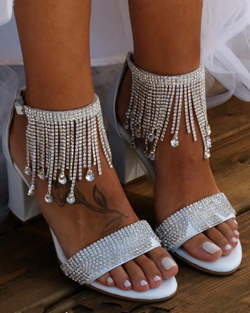 

Rhinestone Tassel Decor Wedding Guest Heels, White