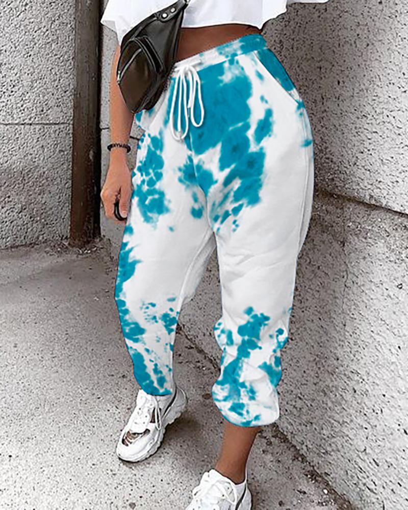 

Tie Dye Print Drawstring Sweatpants, Blue