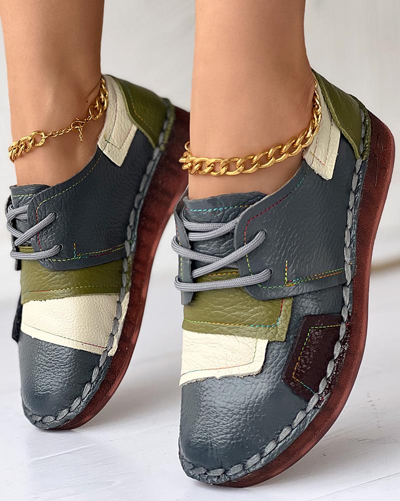 

Colorblock Lace-up Casual Loafers, Gray