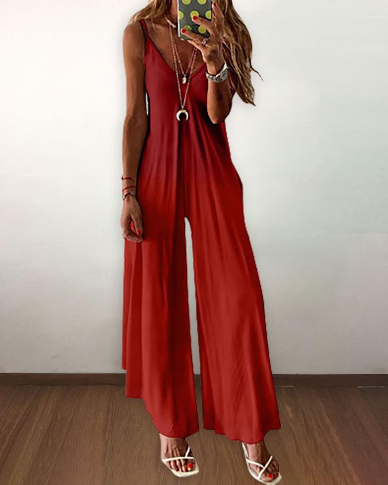

Ombre Colorblock Spaghetti Strap Casual Jumpsuit, Red
