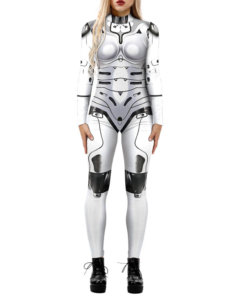 

Halloween Graphic Print Cosplay Costume Jumpsuit, White