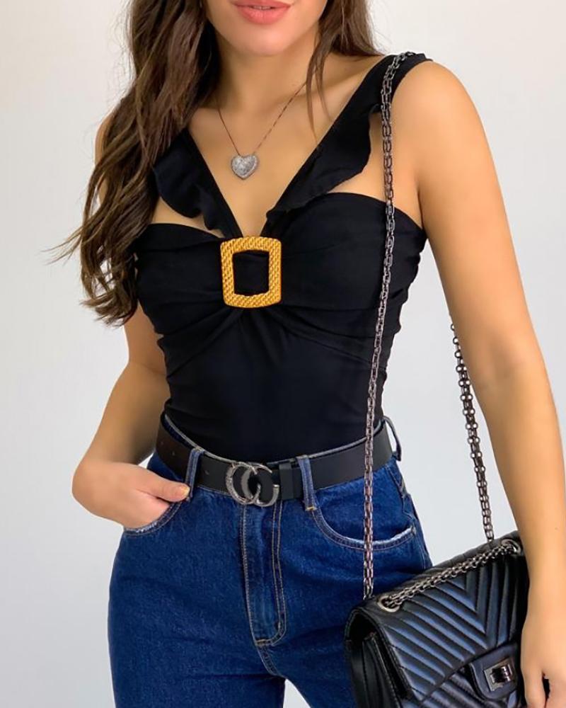 

Thick Strap Backless Buckled Bodysuit, Black