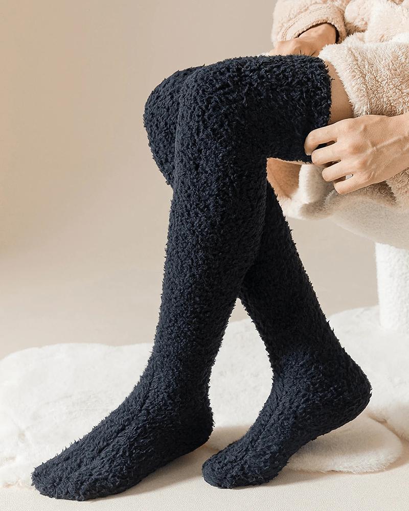 

1Pair Over The Knee Fluffy Thermal Socks, Black