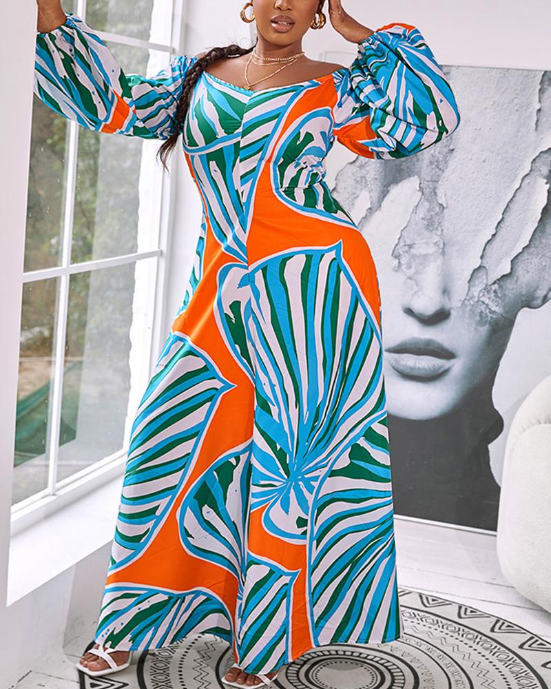 

Allover Print Off Shoulder Maxi Dress, Blue