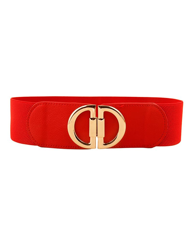 

1pc Metal D-Buckle Elastic Wide Belt, Red