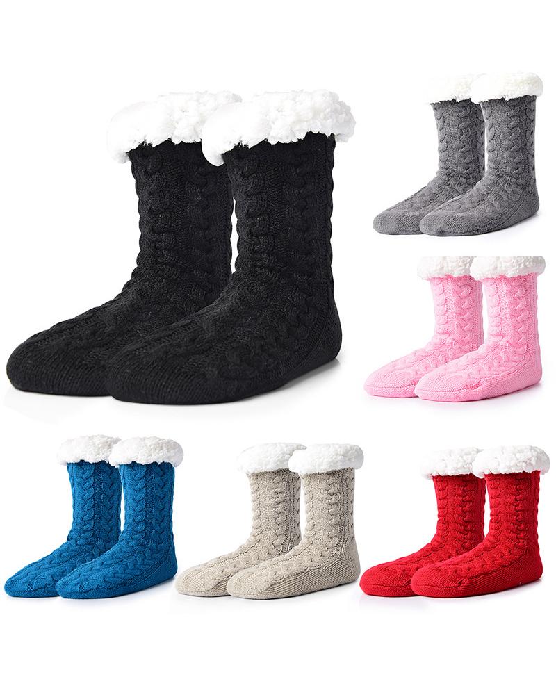 

1Pair Fuzzy Trim Thermal Socks, Black
