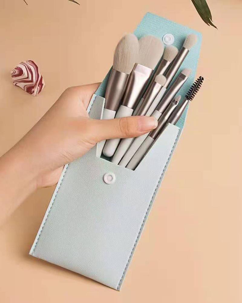 

8pcs Make Up Brush Set With Case, Gray