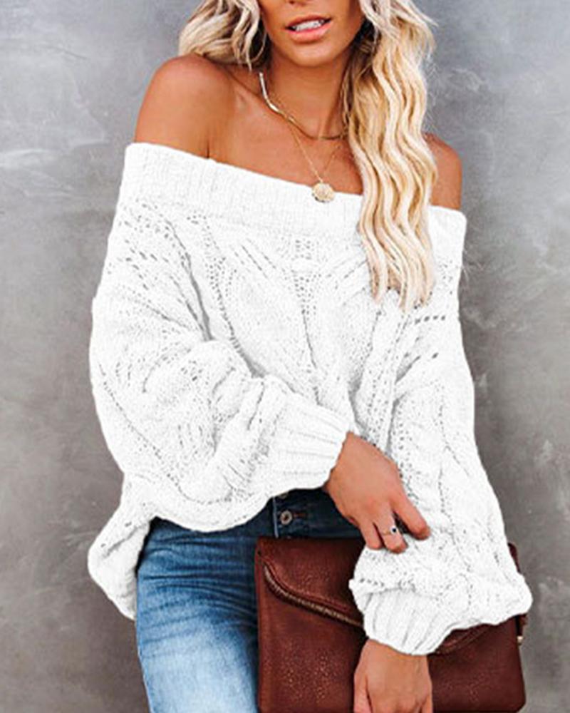 

Off Shoulder Braided Knit Sweater, White