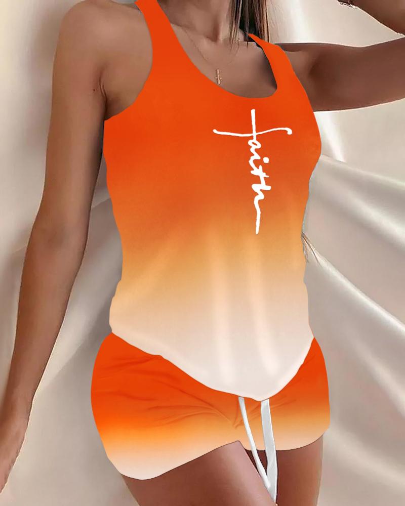 

Faith Print Ombre Drawstring Pajamas Set, Orange