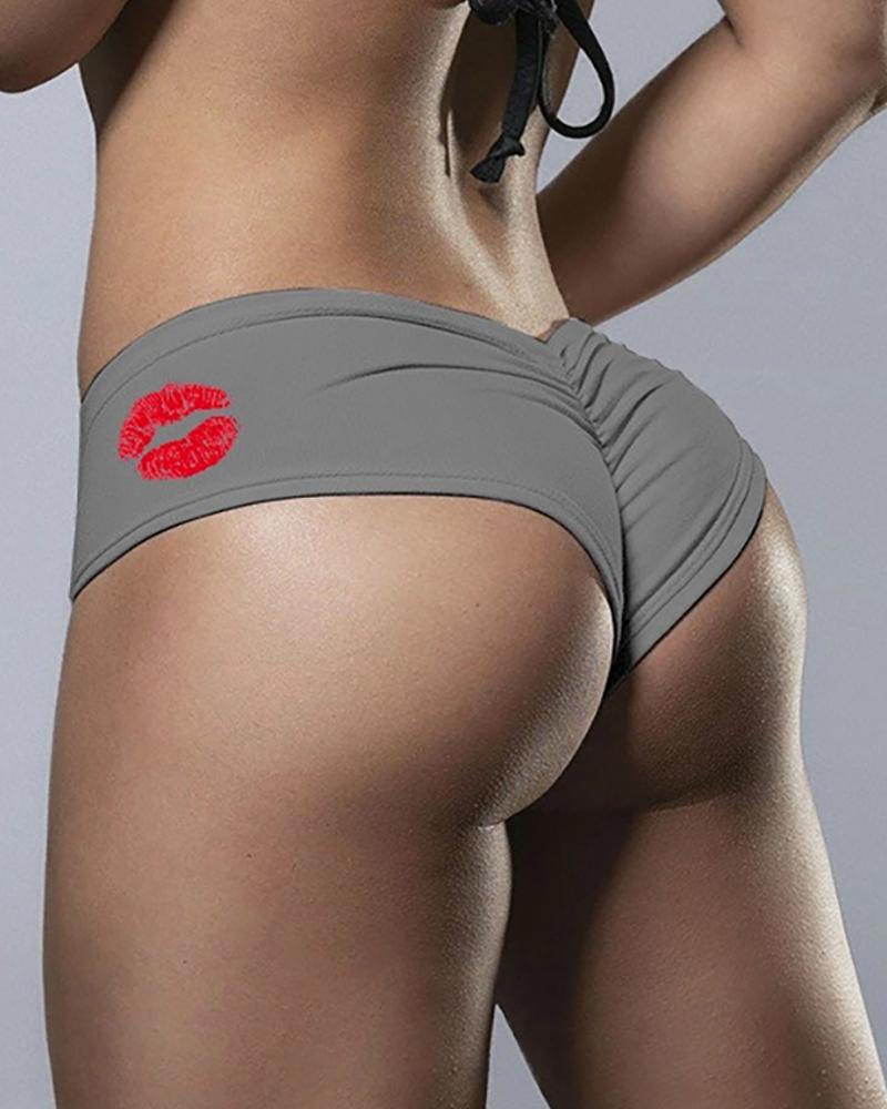 

Lip Print Ruched Panty, Gray
