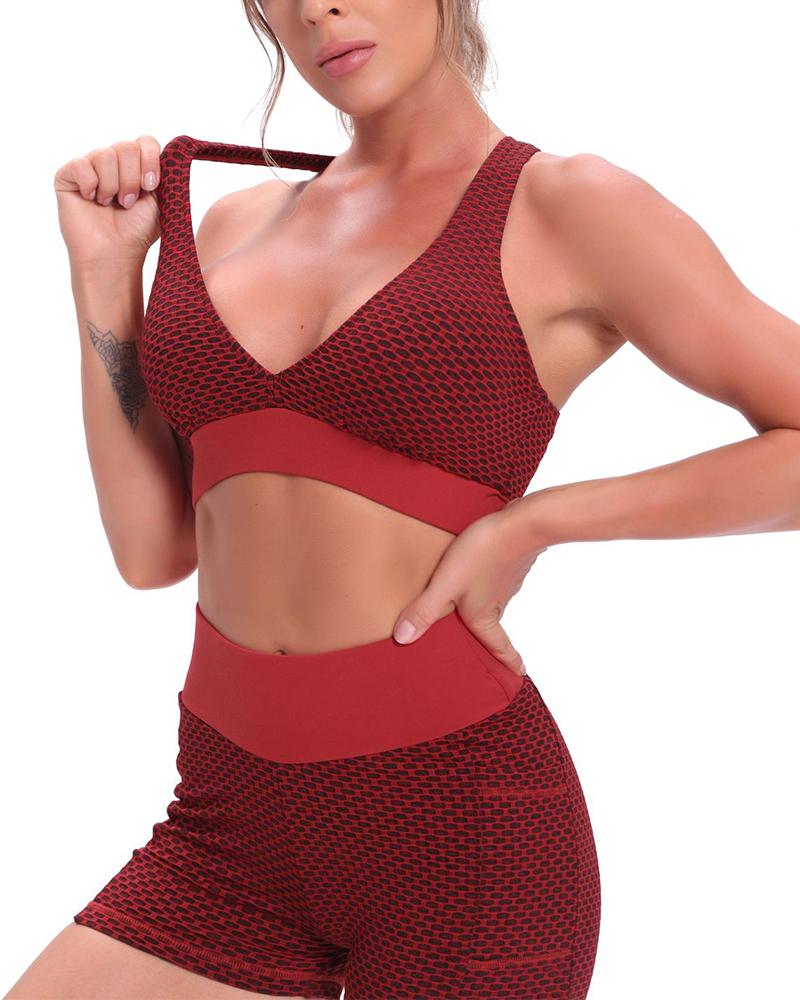 

Sleeveless Patchwork Skinny Fishnet Bras, Red