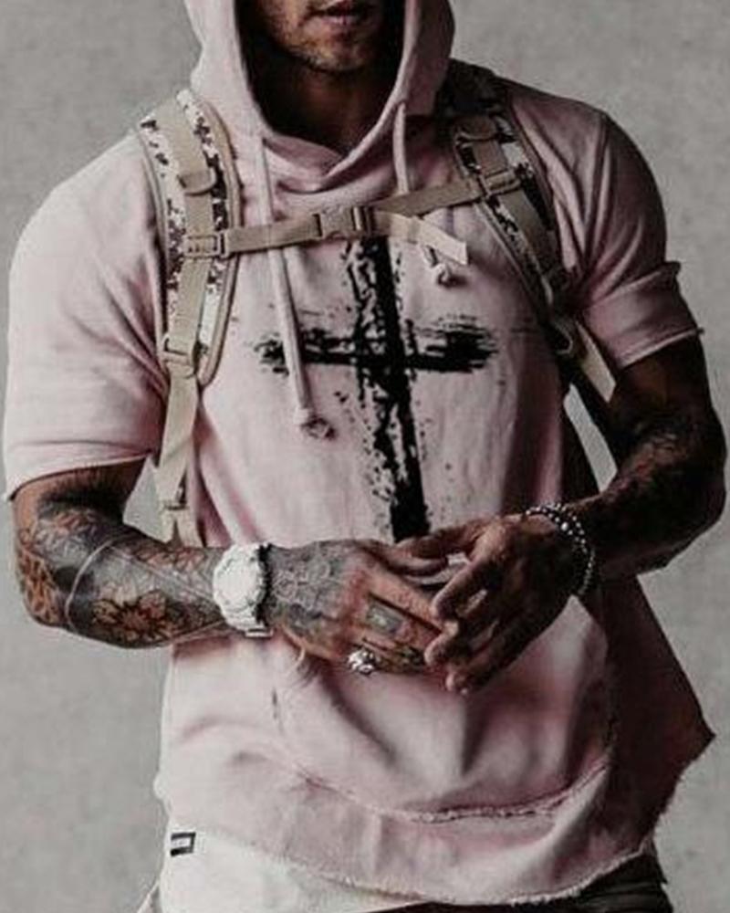

Cross Patterns Print Short Sleeve Loose Hooded T-shirts Sweatshirts, Pink