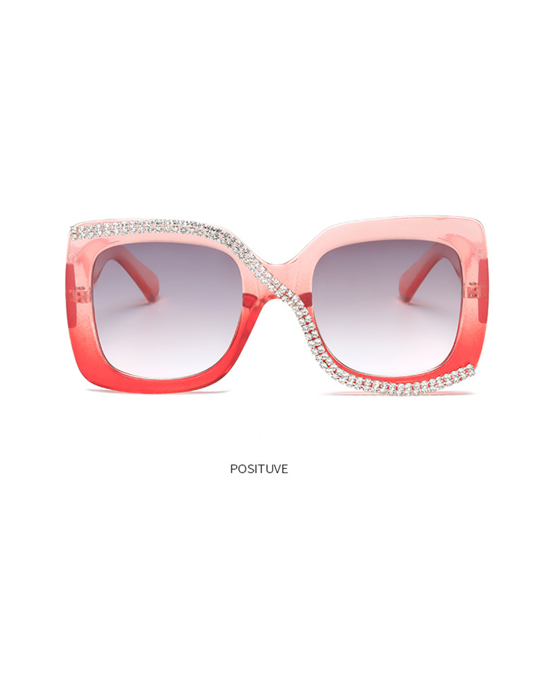 

1Pair Square Frame Rhinestone Sunglasses, Pink