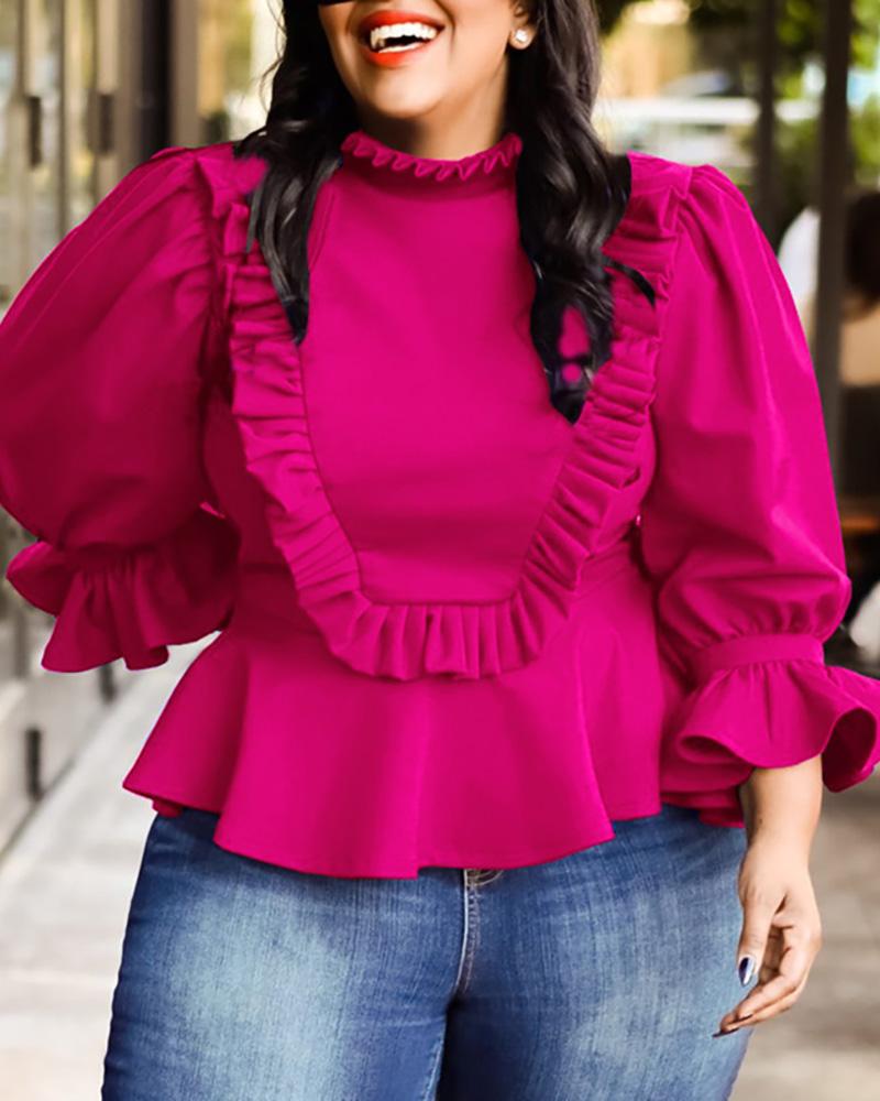 

Plain Ruffles Long Sleeve Top, Hot pink