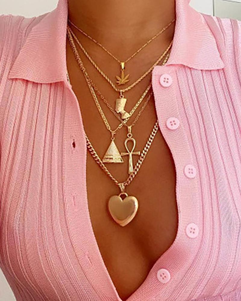 

Tiered Pattern Pendant Necklace, Gold