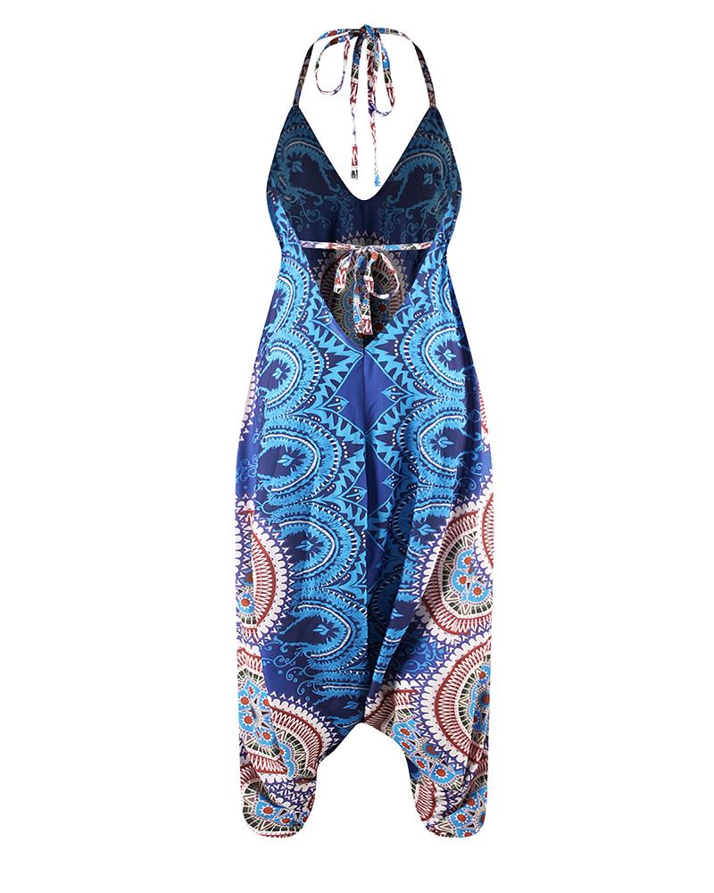 

Graphic / Abstract Print Halter Tied Detail Harem Jumpsuit, Style4