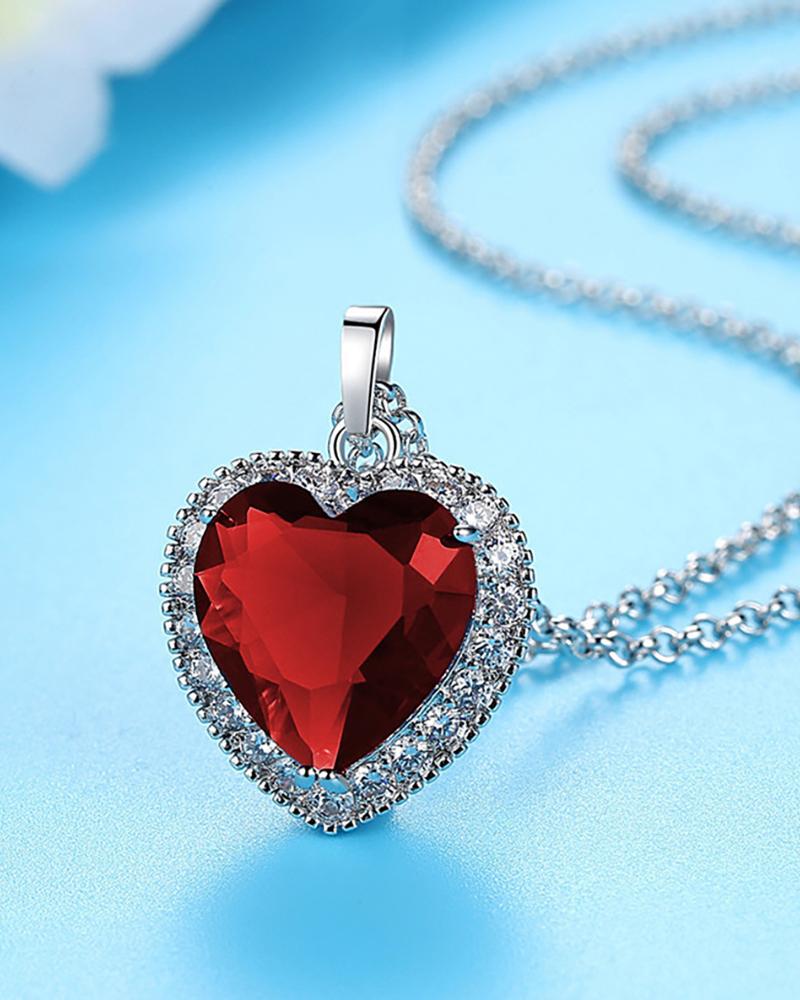 

The Heart of the Ocean Rhinestone Stud Chain Necklace, Red