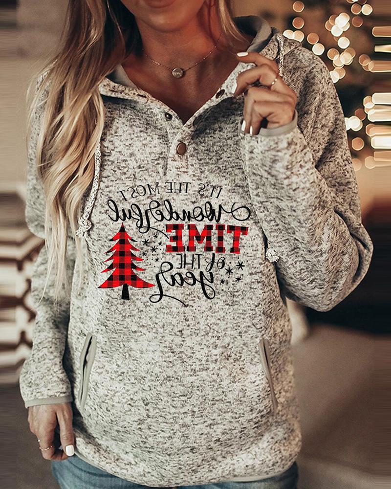 

Christmas Letter / Tree / Butterfly Print Casual Hooded Top, Style6