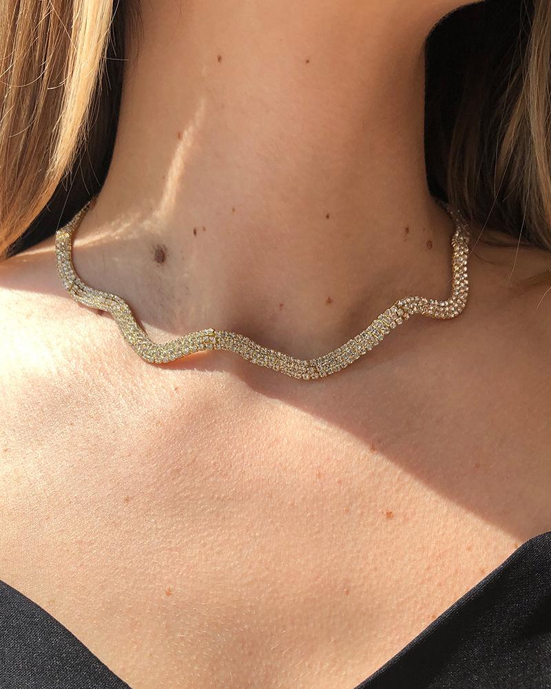 

1PCS Allover Rhinestone Asymmetrical Chain Necklace, Gold