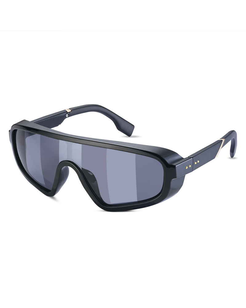 

1Pair Flat Top Studded Asymmetrical Frame Punk Sunglasses, Black
