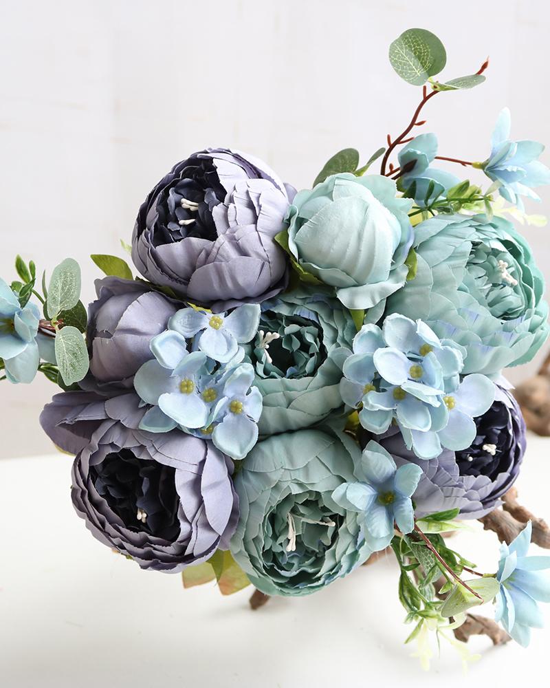 

Artificial Peonies Flowers Faux Peony Bouquet Outdoor Flower Arrangement Wedding Table Centerpiece Decorations, Dark blue