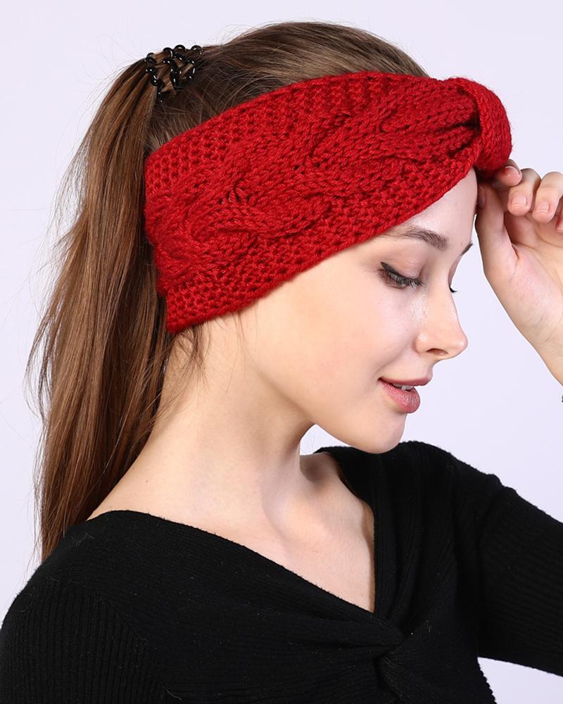 

1pc Bowknot Design Knit Wide Headband, Red