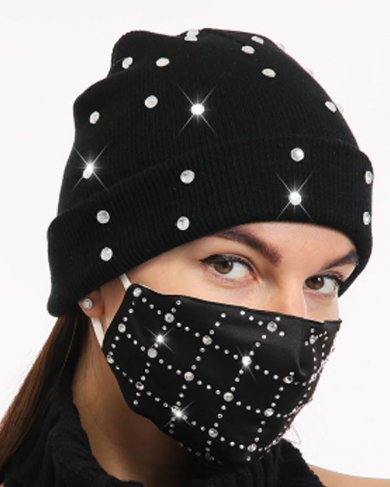 

Studded Cuffed Beanie With Face Mask, Style5