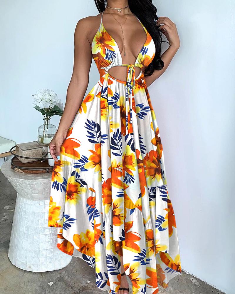 

Vacation Style Floral Print Long Dress, Multicolor
