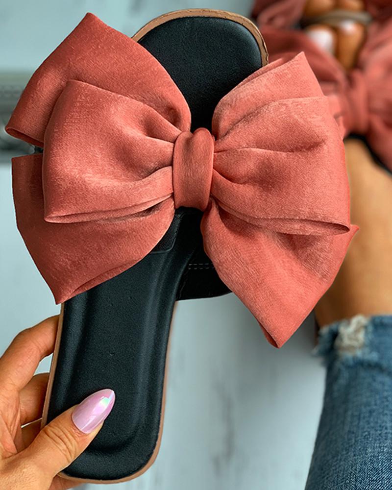 

Bowknot Decor Square Toe Flat Sandals, Black