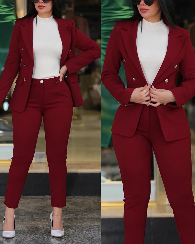 

Double Breasted High Waist Blazer Set, Dark red