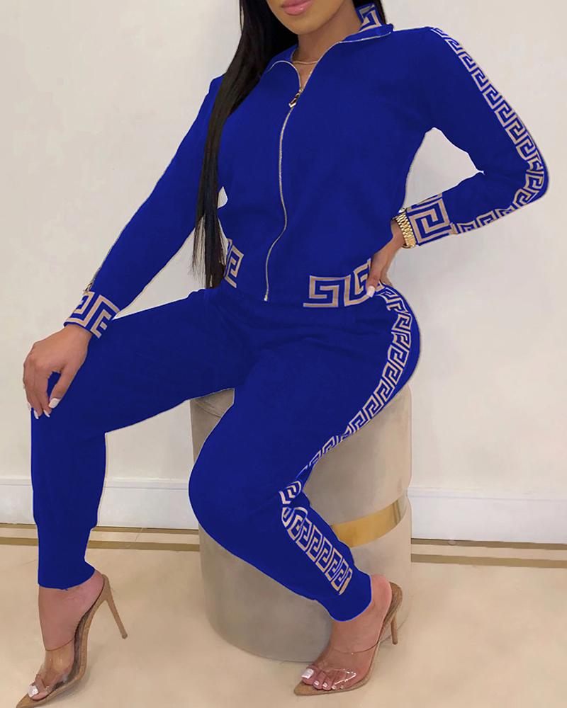 

Greek Fret Print Coat & Pant Sets, Blue