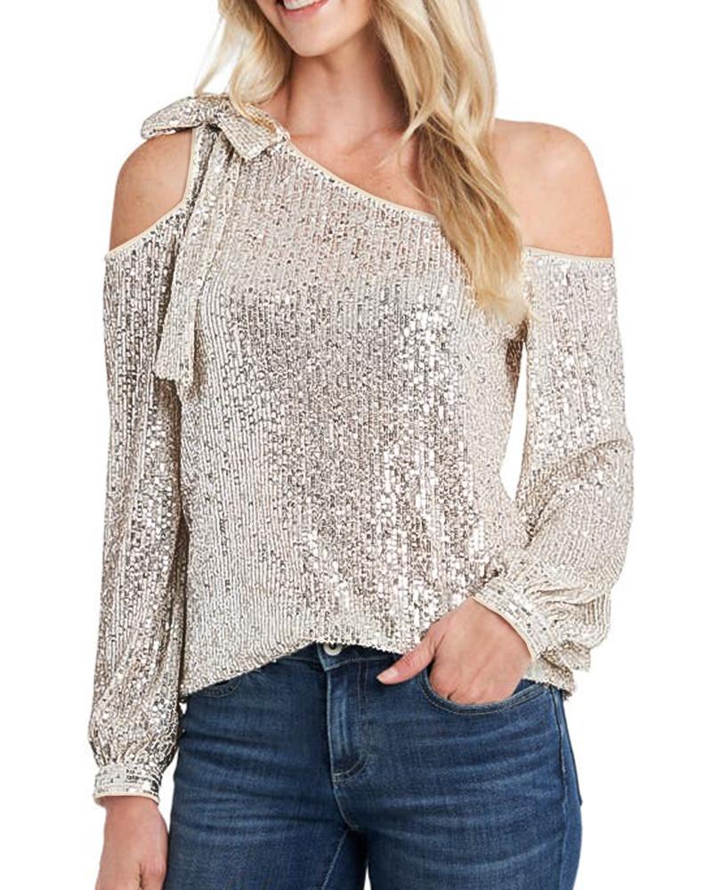 

Tied Detail Allover Sequin Top, Silver