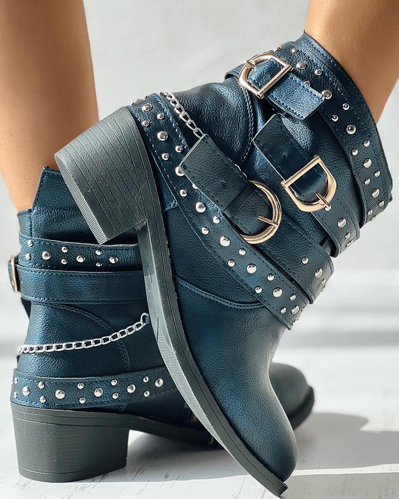 

Studded Buckled Thermal Snow Boots, Blue